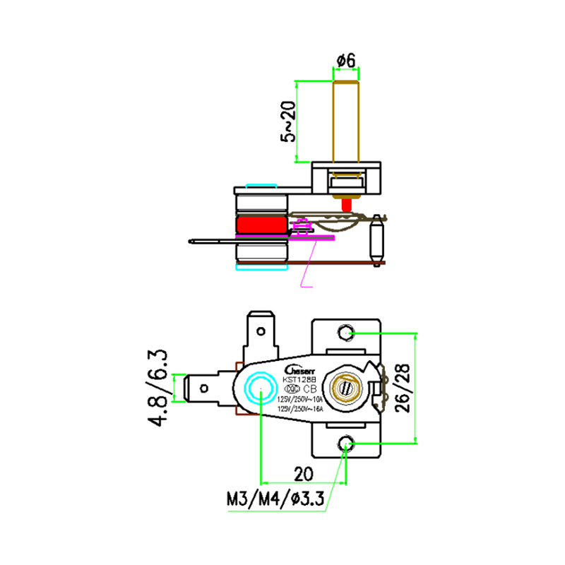 KST128 (1) Interruptor de termostato ajustable KST