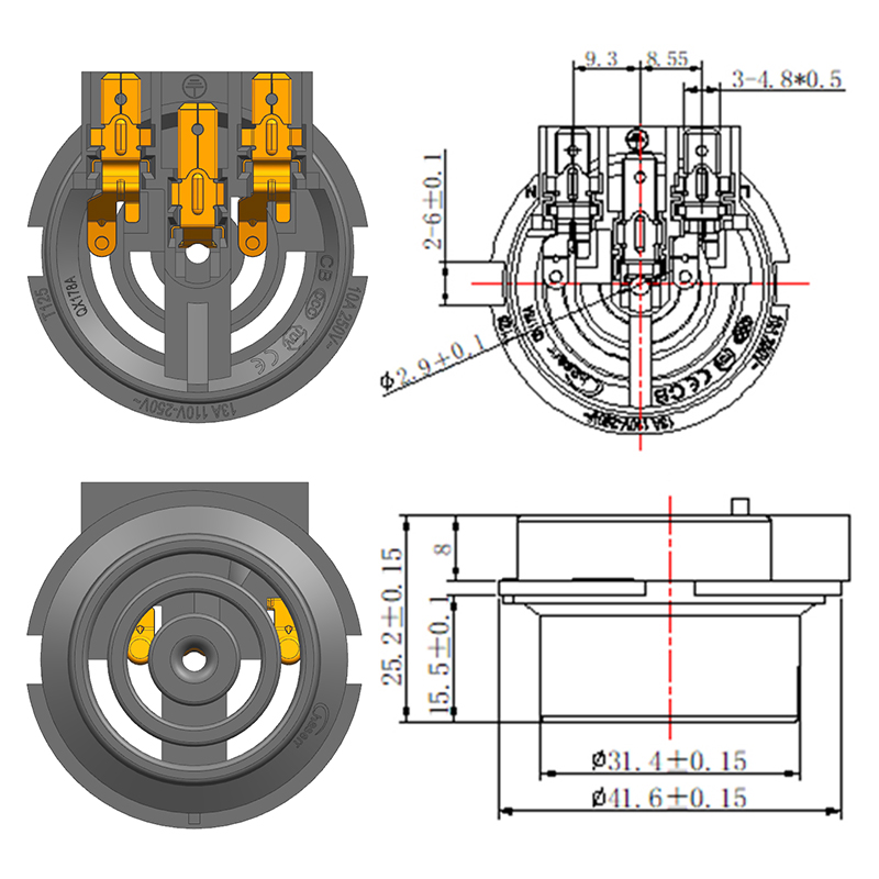 QX158B-C1 Acoplador de termostato de hervidor de dos piezas